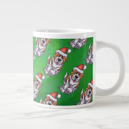 Niedlich St. Bernard in Hat Pattern auf Green Jumbo-Tasse (Rechts)