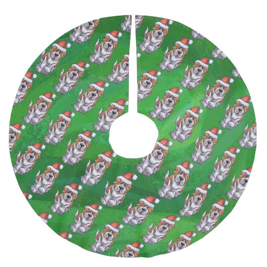 Niedlich St. Bernard in Hat Pattern auf Green Polyester Weihnachtsbaumdecke (Vorderseite)