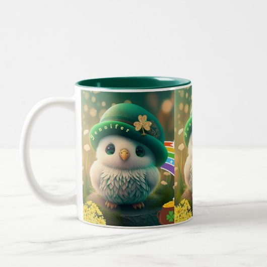 Niedlich St Patricks Day Baby Owl Personalisiert Zweifarbige Tasse (Links)