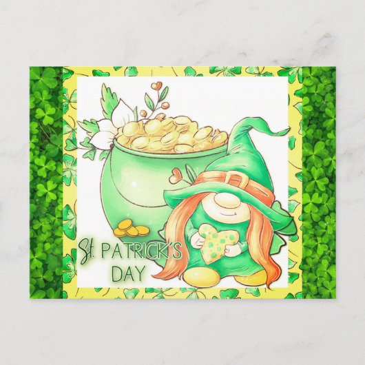 Niedlich St Patricks Day Gnome Girl Green Kleeblat Postkarte (Vorderseite)
