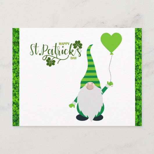 Niedlich St Patricks Day Gnome Kleeblatt Postkarte (Vorderseite)