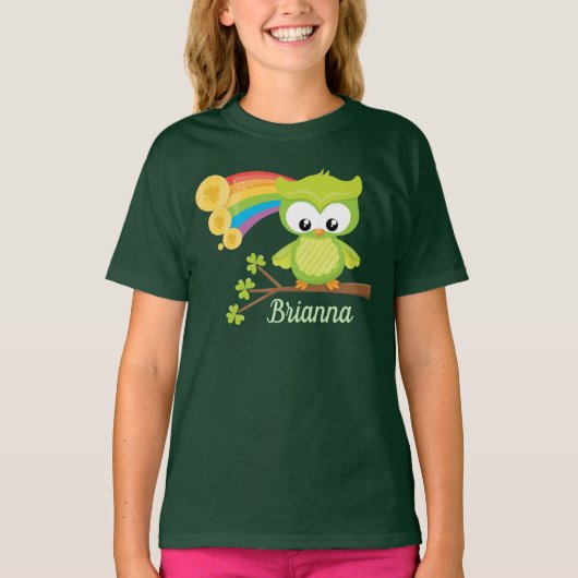 Niedlich St. Patricks Day Owl Irish Birthday Girl T-Shirt (Vorderseite)