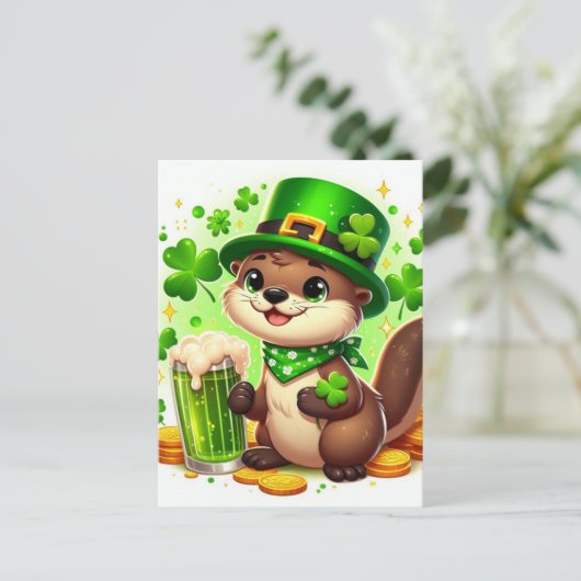 Niedlich St. Patricks Otter Green Beer Postkarte (Stehend Vorderseite)