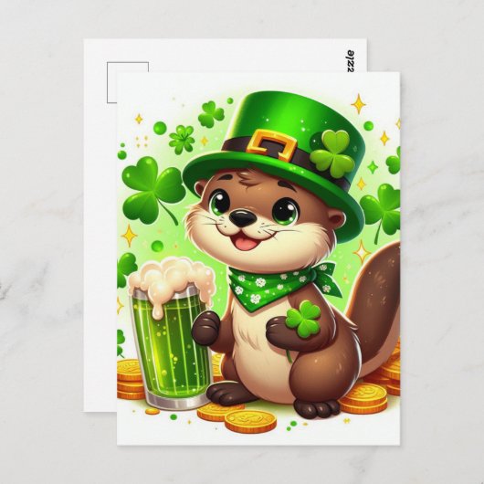 Niedlich St. Patricks Otter Green Beer Postkarte (Vorne/Hinten)