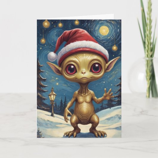 Niedlich Starry Night Alien Retro Christmas Karte (Vorderseite)