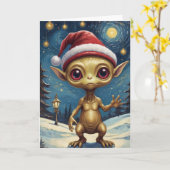 Niedlich Starry Night Alien Retro Christmas Karte (Gelbe Blume)