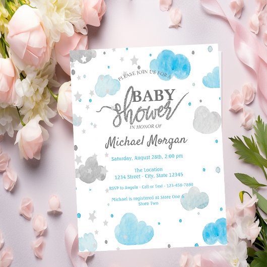 Niedlich Stars & Clouds Kinderdusche Einladung