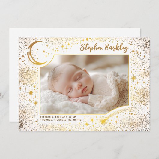 Niedlich Stars Moon Celestial Neugeborenes Foto Ge Ankündigung (Vorne/Hinten)