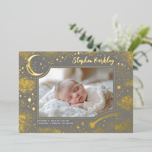 Niedlich Stars Moon Celestial Neugeborenes Foto Ge Folieneinladung (Stehend vorne)