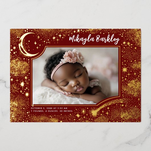 Niedlich Stars Moon Celestial Neugeborenes Foto Ge Folieneinladung (Vorderseite)