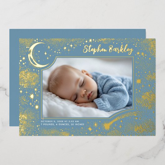 Niedlich Stars Moon Celestial Neugeborenes Foto Ge Folieneinladung (Vorderseite/Rückseite)