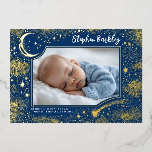 Niedlich Stars Moon Celestial Neugeborenes Foto Ge Folieneinladung (Vorderseite)