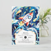 Niedlich Stars Rocket Geburtstag Einladung (Stehend Vorderseite)