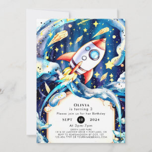 Niedlich Stars Rocket Geburtstag Einladung