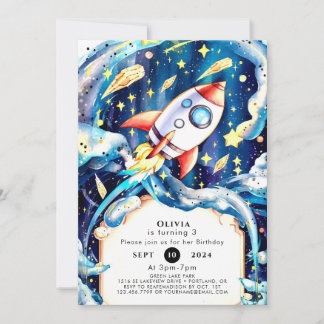 Niedlich Stars Rocket Geburtstag Einladung