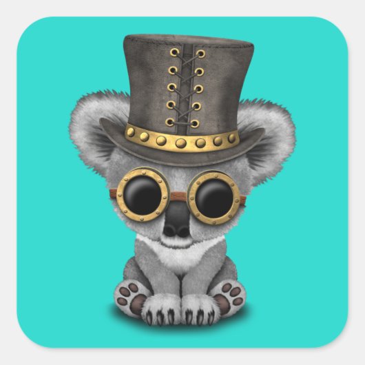 Niedlich Steampunk Baby Koala Bear Quadratischer Aufkleber (Vorderseite)