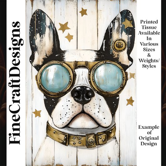 Niedlich Steampunk Boston Terrier Dog K6 Decoupage Seidenpapier