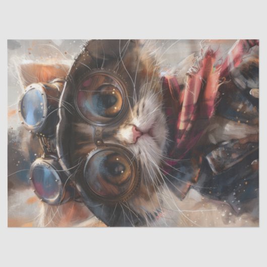 Niedlich Steampunk Kitten mit Brillen Decoupage Seidenpapier (Vorderseite)