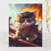 Niedlich Steampunk Pirate Cat Karte (Gelbe Blume)