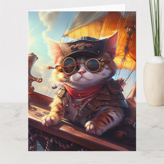 Niedlich Steampunk Pirate Cat Karte (Vorderseite)