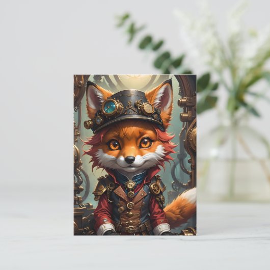 Niedlich Steampunk Red Fox Postkarte (Stehend Vorderseite)