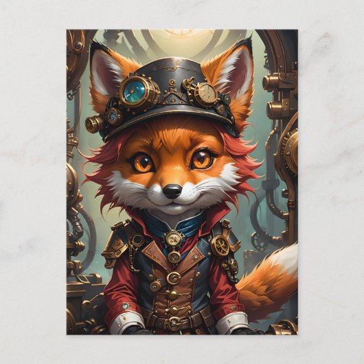 Niedlich Steampunk Red Fox Postkarte (Vorderseite)