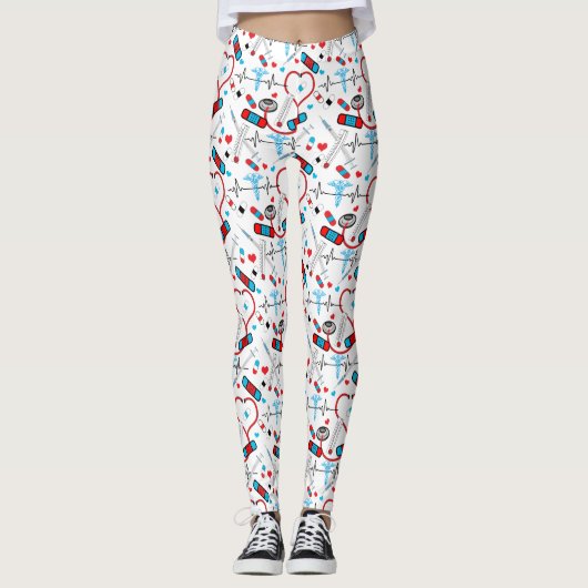 Niedlich Stethoscope Nurse | Doctor EKG Pattern Leggings (Vorderseite)