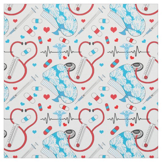 Niedlich Stethoscope Nurse | Doctor EKG Pattern Stoff (Muster)