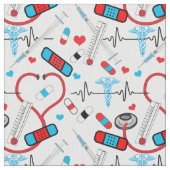 Niedlich Stethoscope Nurse | Doctor EKG Pattern Stoff (Nahaufnahme)