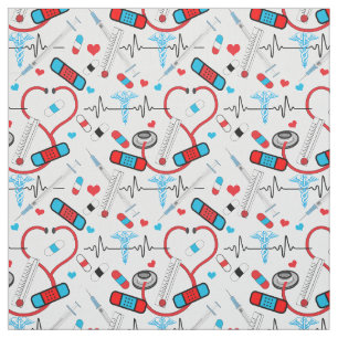 Niedlich Stethoscope Nurse   Doctor EKG Pattern Stoff