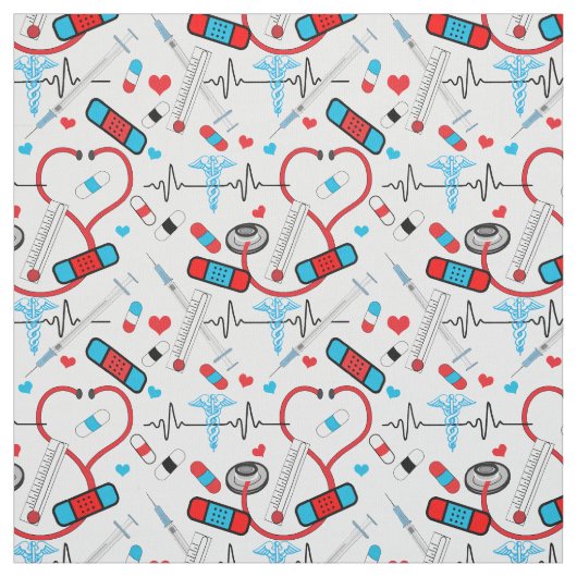 Niedlich Stethoscope Nurse | Doctor EKG Pattern Stoff (Muster)