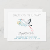 Niedlich Stork Baby Ankündigungspostkarte (Vorne/Hinten)