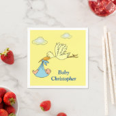 Niedlich Stork Baby Boy Dusche Name Blau Gelb Serviette (Beispiel)