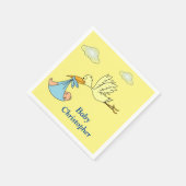 Niedlich Stork Baby Boy Dusche Name Blau Gelb Serviette (Ecke)