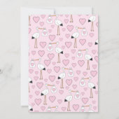Niedlich Stork Baby Dusche Pink Girl Einladung (Rückseite)