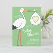 Niedlich Stork Baby Duwer Mod Gender Neutral Einladung (Stehend Vorderseite)