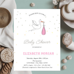 Niedlich Stork Girl Stars Kinderdusche Einladung