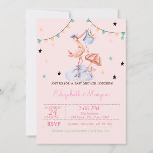 Niedlich Stork Little Bunny Baby Dusche Einladung