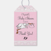 Niedlich Stork Pink Baby Showgast Gefallen Geschenkanhänger (Vorderseite)