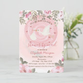 Niedlich Stork Watercolor Blume Kinderdusche Einladung (Stehend Vorderseite)