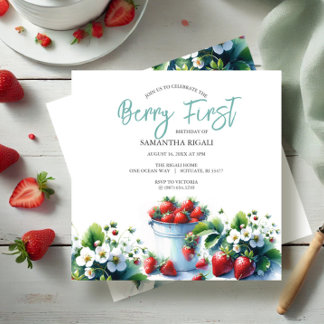 Niedlich Strawberry Berry Erster Geburtstag Einladung