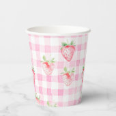 Niedlich Strawberry Berry Pink Gingham Brithday Pappbecher (Rückseite)