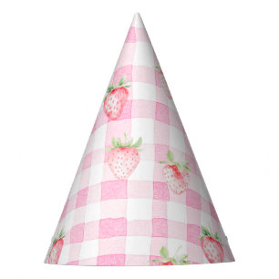 Niedlich Strawberry Berry Pink Gingham Brithday Partyhütchen