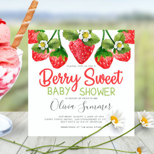 Niedlich Strawberry Berry Sweet Gingham Baby Dusch Einladung