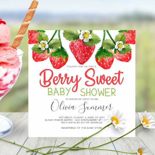 Niedlich Strawberry Berry Sweet Gingham Baby Dusch Einladung