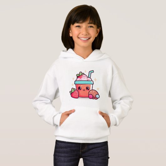 Niedlich Strawberry Boba Kawaii Hoodie (Vorne ganz)