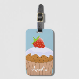 Niedlich Strawberry Bun Personalisiert Blue Gepäckanhänger