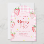 Niedlich Strawberry Daisy Berry 1. Arch Geburtstag Einladung (Vorderseite)