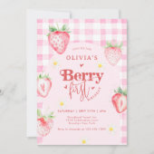 Niedlich Strawberry Daisy Berry Erstes Foto Geburt Einladung (Vorderseite)