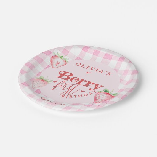 Niedlich Strawberry Daisy Berry First Brithday Pappteller (Schrägansicht)